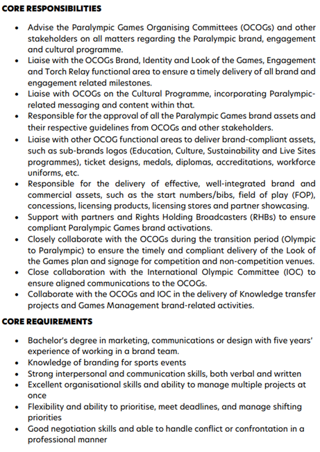 3.IPC, Paralympic Games Brand Manager