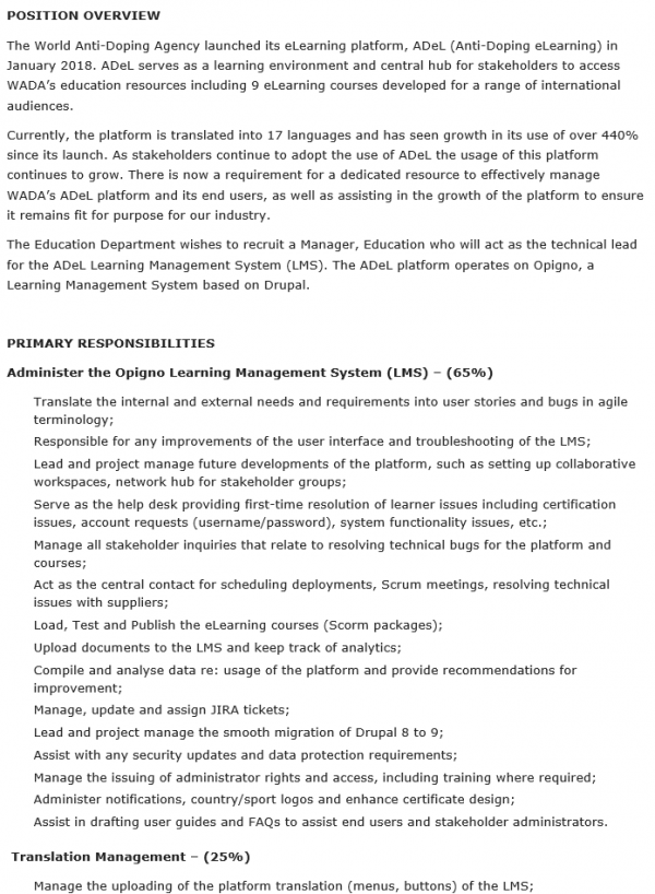 Manager, Education - Learning Management System