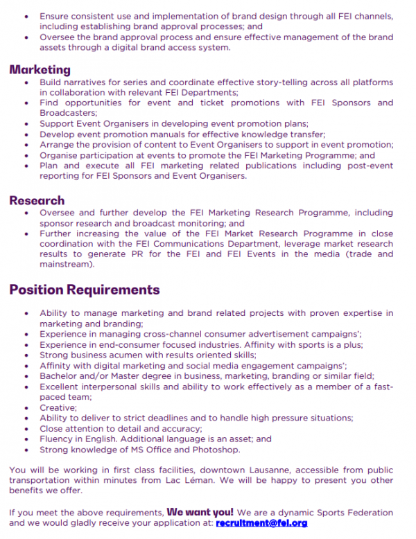 Marketing Manager, Commercial Department