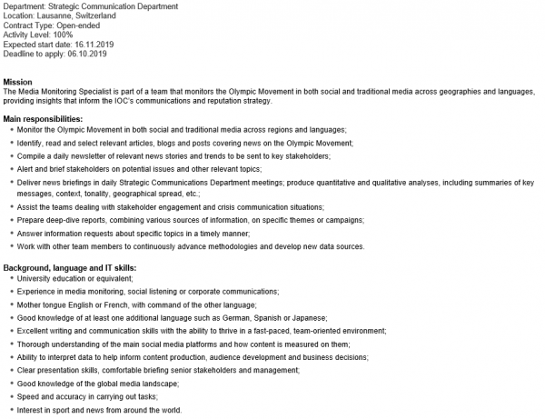Media Monitoring Specialist