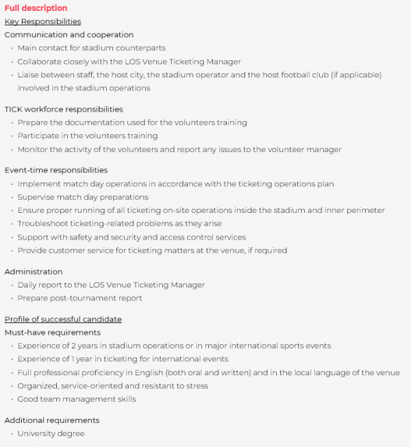 Stadium Ticketing Coordinator